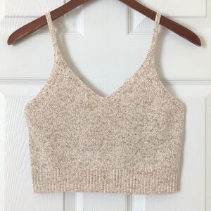American Eagle Marled Chenille Knit V-neck Cropped Sweater Cami Tank Top Cream S